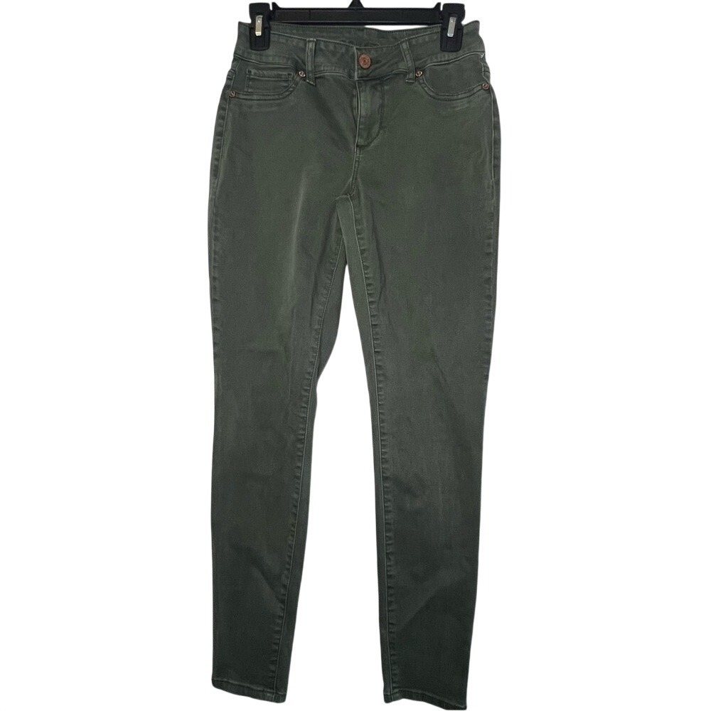 Maurices Womens Skinny Jeans Olive Green Mid Rise Stretch Pants Size S-R (4-6) - Picture 2 of 7